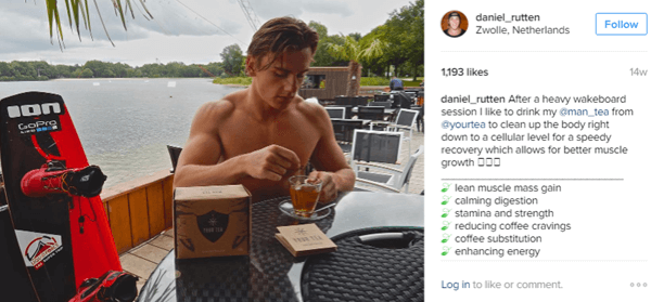 L'athlète Daniel Rutten pose avec Man Tea et souligne les avantages pour ses abonnés Instagram.