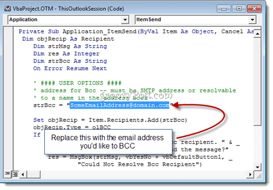 BCC automatique avec Outlook 2010