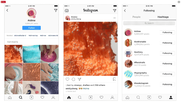 Pour rendre les publications et autres utilisateurs encore plus visibles sur la plate-forme, Instagram a introduit des hashtags que les utilisateurs peuvent suivre et découvrir les meilleurs articles et les dernières histoires. 
