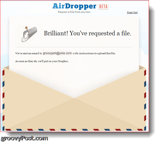 AirDropper Dropbox - Le fichier a été envoyé