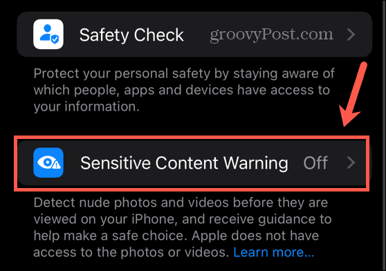 Paramètres d'avertissement de contenu sensible iOS
