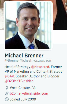 Bio du profil Twitter de Michael Brenner
