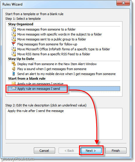 appliquer la règle sur les messages que j'envoie dans Outlook 2010