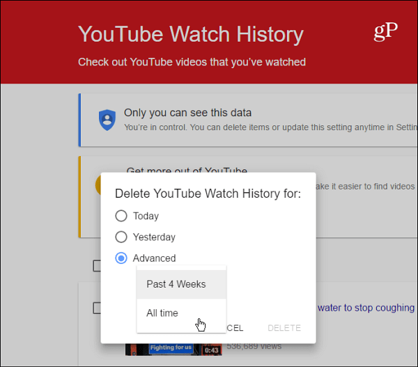 Supprimer l'historique des vidéos regardées sur YouTube