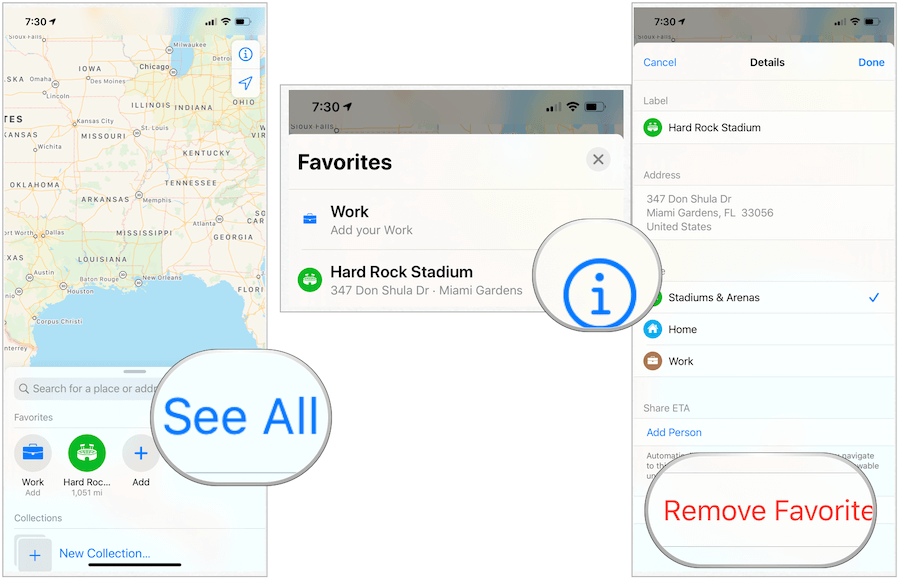 Apple Maps supprimer les favoris