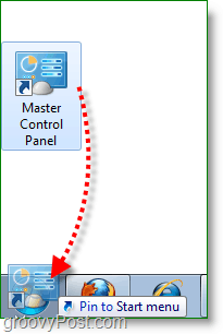Capture d'écran de Windows 7 - Panneau de configuration maître de glisser pour démarrer le menu