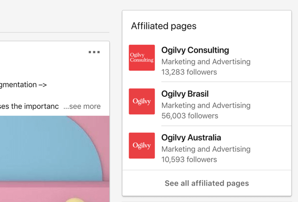 Pages des sociétés LinkedIn affiliées à Ogilvy.