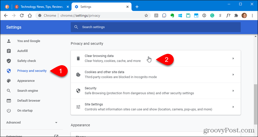 Effacer Effacer les données de navigation dans les paramètres de Chrome