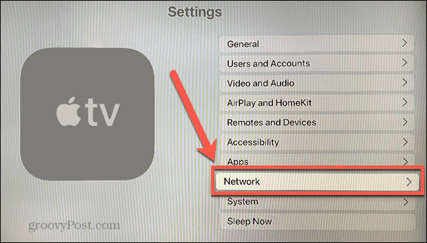 menu du réseau apple tv