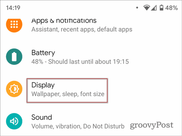 paramètres d'affichage Android