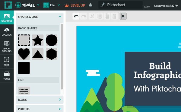 Modifiez la conception de votre infographie dans la fenêtre d'édition de Piktochart.