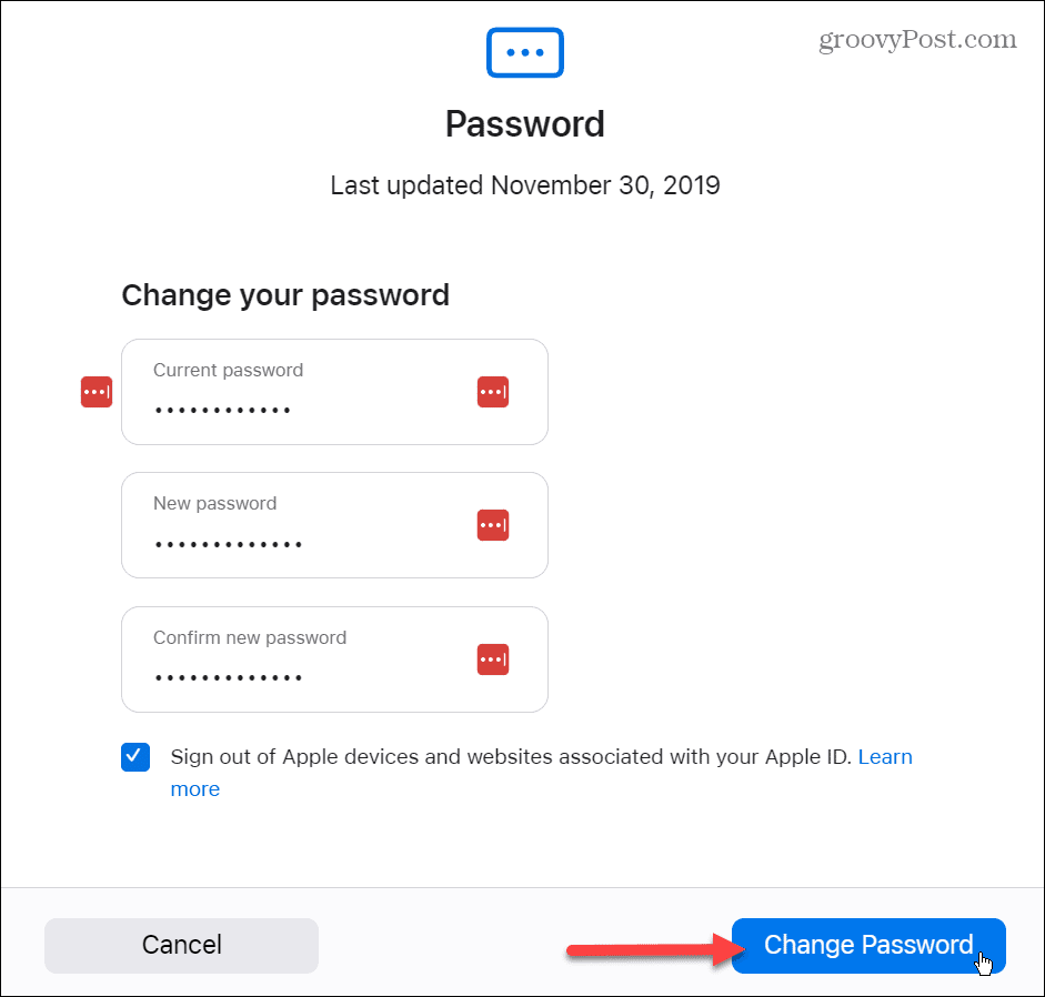 Modifier le mot de passe de votre identifiant Apple