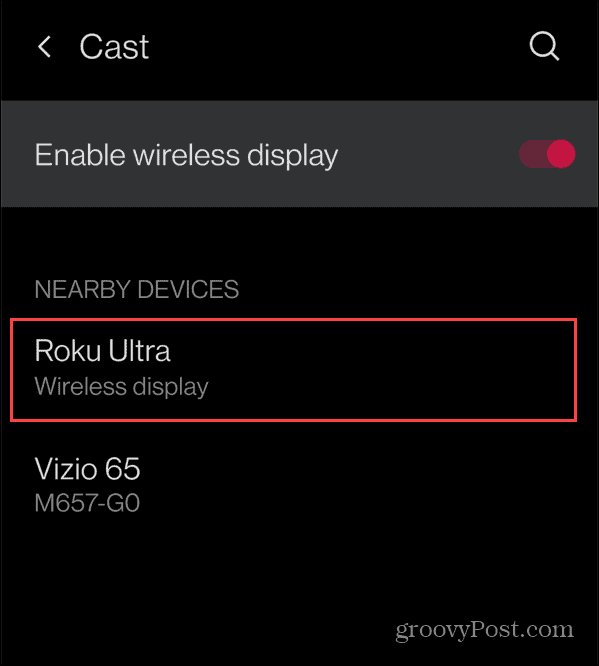 Appareil Roku Cast Android