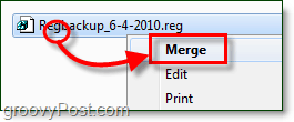 fusionner un fichier de registre pour le restaurer dans Windows 7 et Vista