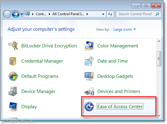 Accédez à Ease of Access Center via le panneau de configuration de Windows 7
