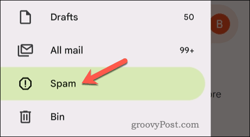 Ouvrez le dossier spam de Gmail dans l'application mobile