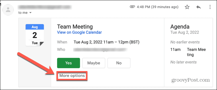 google agenda gmail plus d'options