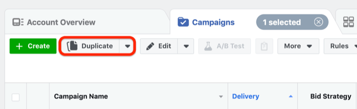 Dupliquer le bouton dans Facebook Ads Manager