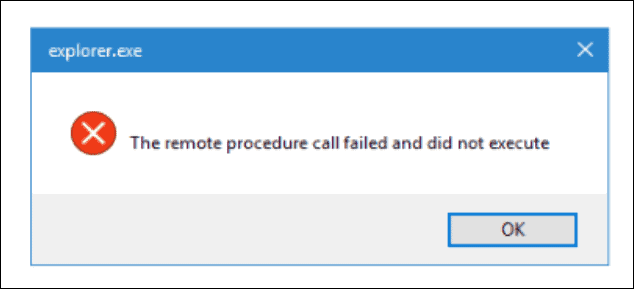 Un exemple d'erreur d'appel de procédure à distance lors du lancement de l'Explorateur de fichiers.