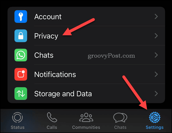 Ouvrez les paramètres de confidentialité de WhatsApp sur iPhone
