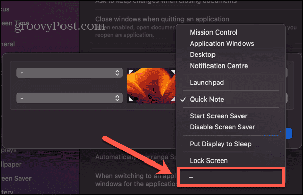 option Dash sur Mac