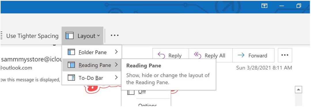 Volet de lecture Microsoft Outlook