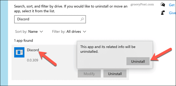 Supprimer Discord de Windows 10