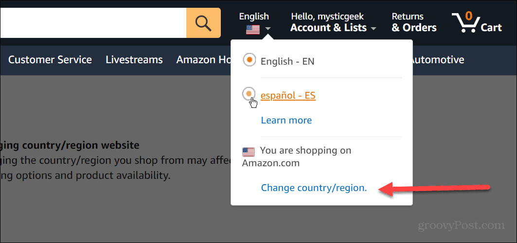 Changer de langue sur Amazon