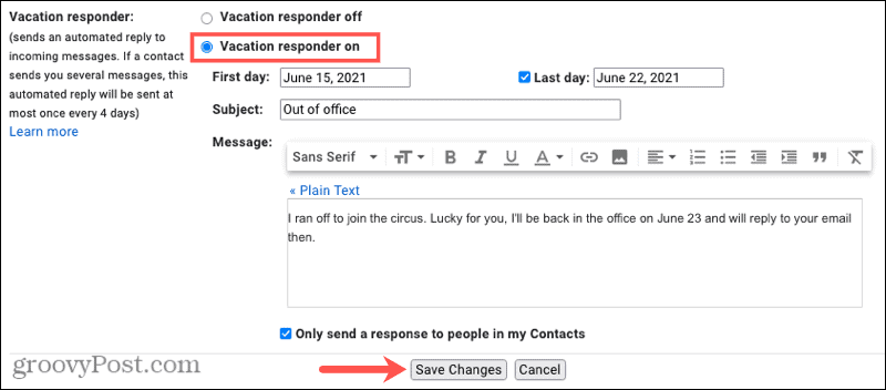 Gmail Out of Office Vacation Responder en ligne 