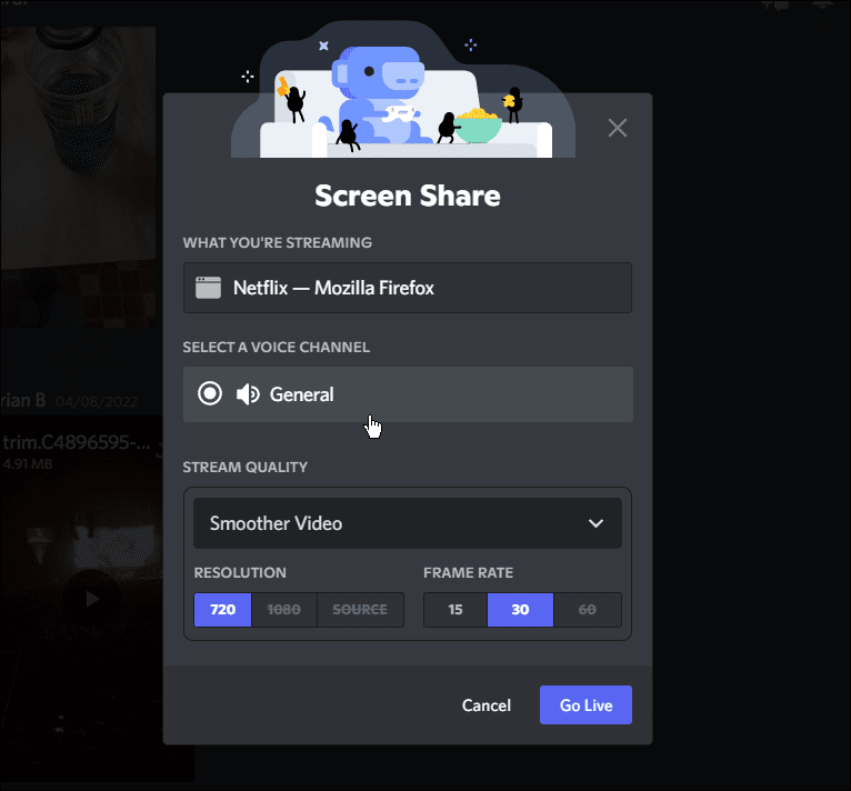 options de partage d'écran