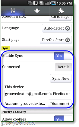 Firefox synchronisé avec un téléphone Android
