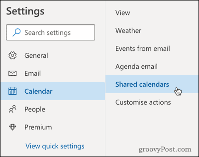 Option de calendriers partagés dans Outlook
