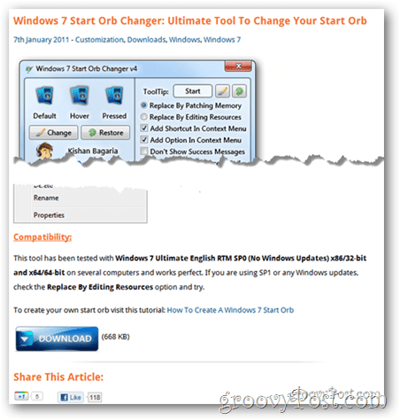 Comment changer l'orbe du menu Démarrer dans Windows 7