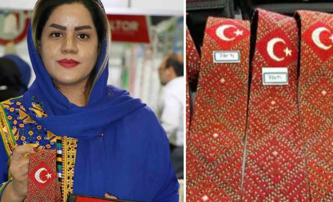L'amour turc d'une femme iranienne! Il a montré son amour pour le croissant et l'étoile avec la cravate et le portefeuille qu'il a brodés.
