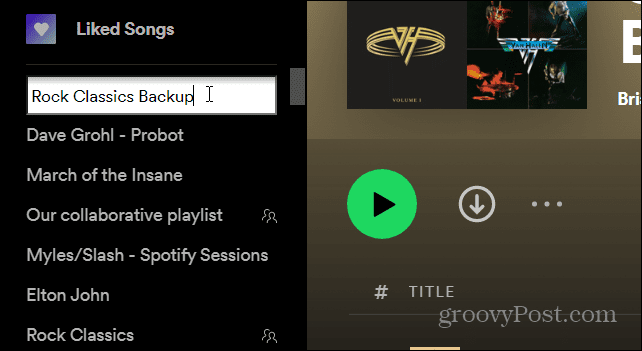 renommer la playlist de copie sur Spotify