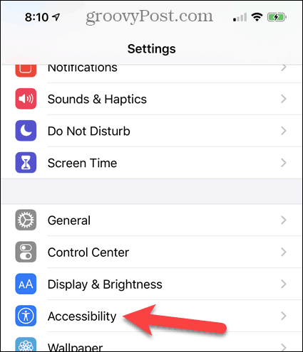 Appuyez sur Accessibilité dans les paramètres de l'iPhone