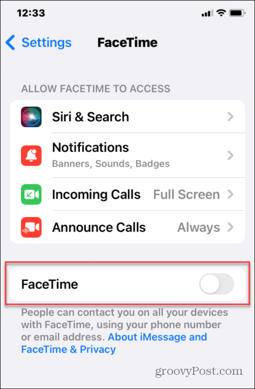 désactiver l'iphone facetime