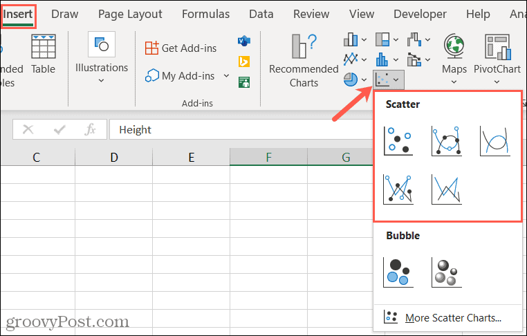 Insérer un graphique en nuage de points dans Excel