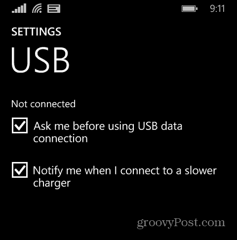 Paramètres du téléphone Windows USB