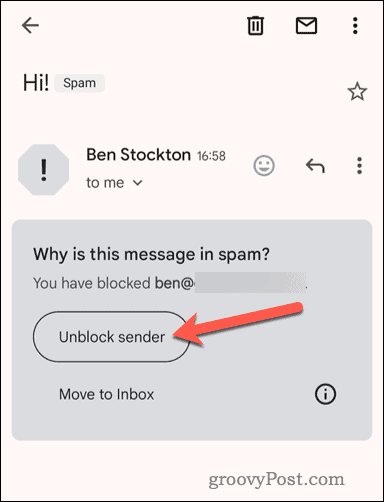 Débloquer un expéditeur bloqué dans l'application mobile Gmail