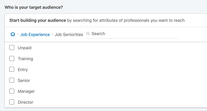 cibler les publicités LinkedIn par ancienneté d'emploi
