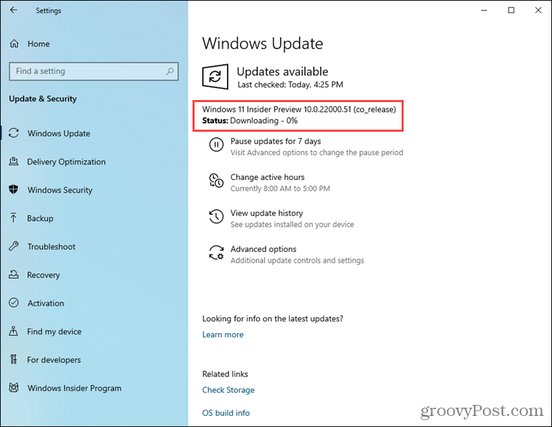 Téléchargement de la version préliminaire de Windows 11