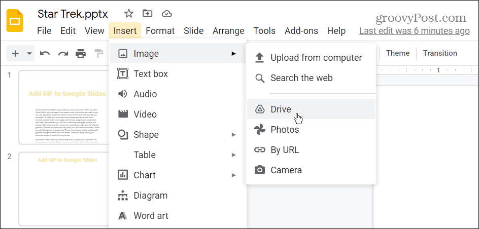 insérer un gif depuis Google Drive