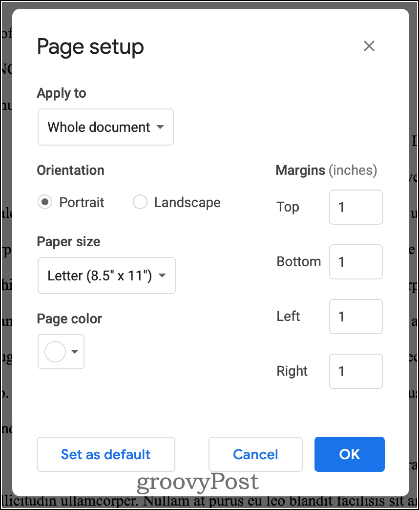 Configuration de la page Google Documents