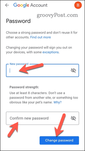 Changer le mot de passe Gmail