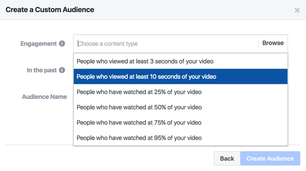 Amplifiez le contenu vidéo avec une publicité Facebook qui cible les personnes qui ont regardé au moins 10 secondes de l'émission.