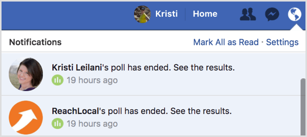 Notification des résultats du sondage Facebook GIF