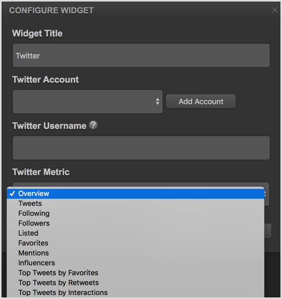 Cyfe configure le widget Twitter