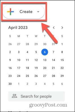 Capture d'écran du bouton de création de Google Agenda