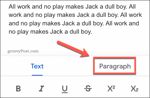 Formatage du texte par paragraphe dans Google Docs